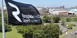ResponsibleSteel flag flying over the BlueScope Port Kembla steelworks